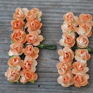 24 Miniature Rose Flowers, Wedding Accessories, Craft Supplies, Pastel Orange Rose Flowers, Boho Findings, Floral Findings, Wedding Findings