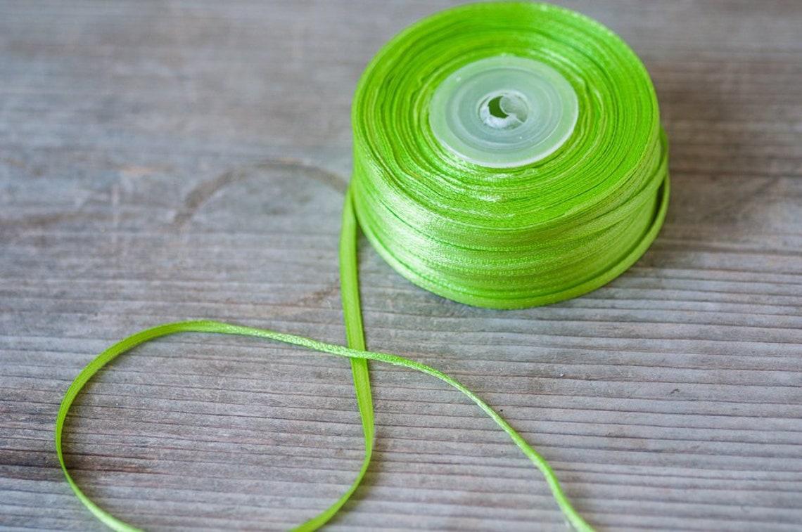 Bright Green 3mm Satin Ribbon Thin Craft Ribbon Decorative Etsy