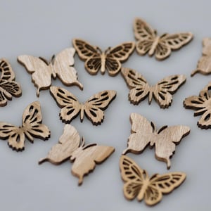Small Wooden Butterfly Mix Ornaments 12pics, Natural Wood Butterfly, Rustic Wood Butterfly Decor, Cut detail Butterfly DIY Craft Supplies