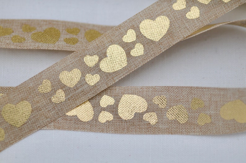 Hessian Ribbon, Heart Jute Ribbon, 25mm x 10yards full role, Florist Ribbon, Rustic Craft Ribbon, Decorative Heart Ribbon Natural