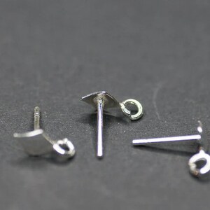 Earrings Making, Solid Sterling Silver Post Studs Findings Supplies, Parailelogram Geometrical Posts Studs with Loop, Silver Findings image 4