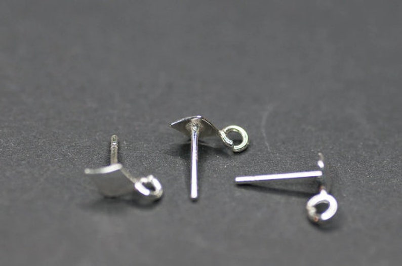 Earrings Making, Solid Sterling Silver Post Studs Findings Supplies, Parailelogram Geometrical Posts Studs with Loop, Silver Findings image 4