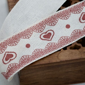 Printed Cotton Ribbon 3.8cm x 5m (1.5&quot; x 5.4yard), Rustic Red Heart Ribbon, Decorative Ribbon, Craft Ribbon, Wrapping Ribbon