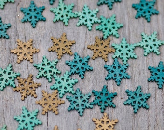 36pics Tiny Wooden Snowflakes 2cm, set of 3 colors gold, blue, Craft Xmas Snowflake, Wood Xmas Ornaments, Rustic Christmas Decor Stars