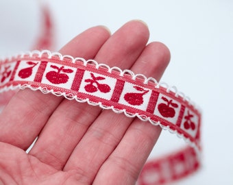 Autumn Ribbon, 2cm thick, 5m long, Red Fruit Ribbon, Farmhouse Ribbon, Craft Ribbon, Autumn Ribbon, Craft Supplies, DIY Jar Decor Ribbon