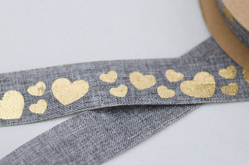 Hessian Ribbon, Heart Jute Ribbon, 25mm x 10yards full role, Florist Ribbon, Rustic Craft Ribbon, Decorative Heart Ribbon Gray