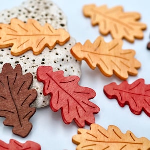 Wooden Oak Leaves – Set of 12 | 4cm x 2.5cm Autumn Leaf Cutouts in 3 Fall Colors | Rustic Craft Supplies, DIY Décor, Table Scatter