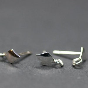 Earrings Making, Solid Sterling Silver Post Studs Findings Supplies, Parailelogram Geometrical Posts Studs with Loop, Silver Findings image 2
