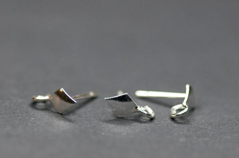 Earrings Making, Solid Sterling Silver Post Studs Findings Supplies, Parailelogram Geometrical Posts Studs with Loop, Silver Findings image 2