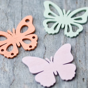 Large Wooden Butterfly Ornaments 24pics 3 pastel colours, Natural Wood Butterfly, Rustic Wood Butterfly Decor, Summer Nature Craft Supplies