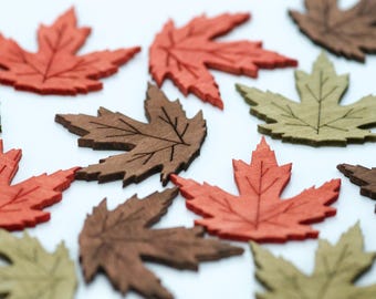 Large Wooden Maple Leaves – Set of 12 | 4cm x 3.7cm Fall Leaf Cutouts in 3 Autumn Colors | Rustic Craft Supplies, Table Scatter, DIY Décor