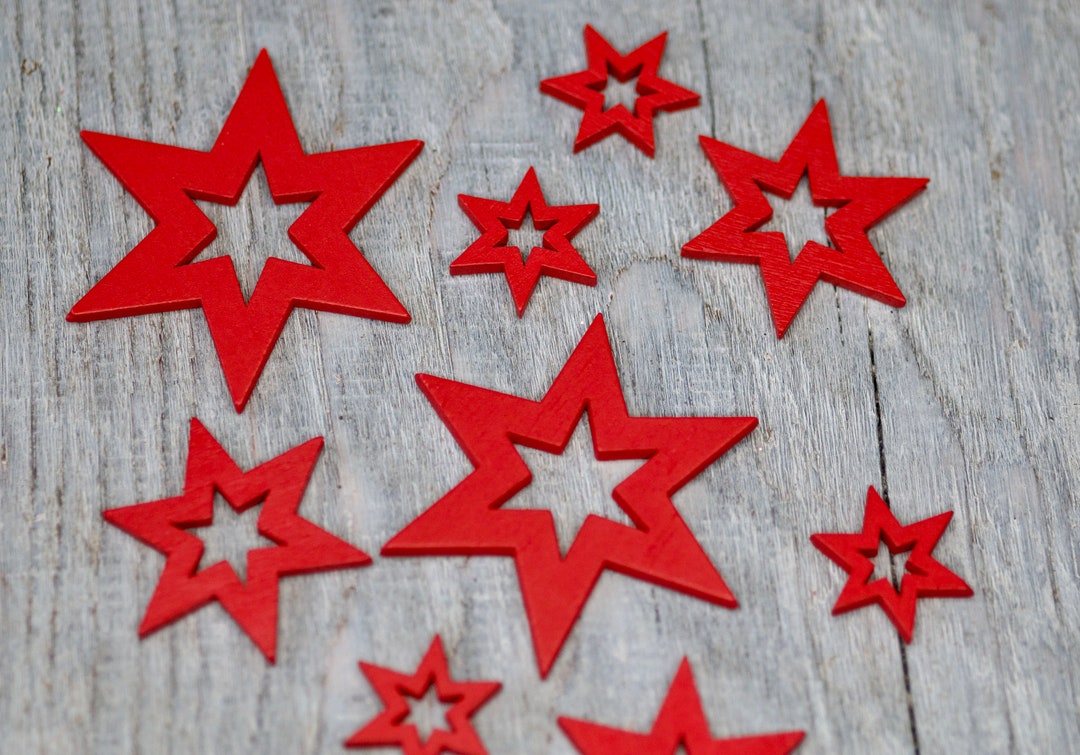 40pics Weihnachtssterne Rot HolzSterne, HolzSterne 3 Gr&ouml;&szlig;en