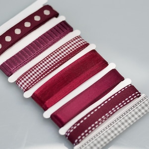 Set di nastri bordeaux da 6 x 2 m, nastri di raso per regali autunnali, mix di nastri per artigianato natalizio, set di nastri di Natale, bellissimi nastri per confezioni regalo autunnali