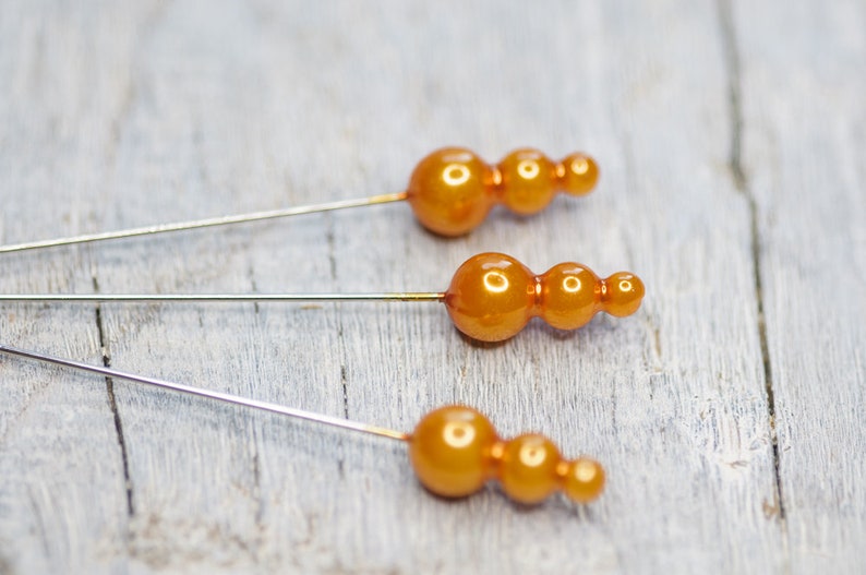 Large Corsage Pins Pastel Orange Head Pins Decorative Pins 90mm Pins Wedding Bouquet Pins Bouquet Pins Triple Head Pins Wedding Decor Sewing Fiber Pins