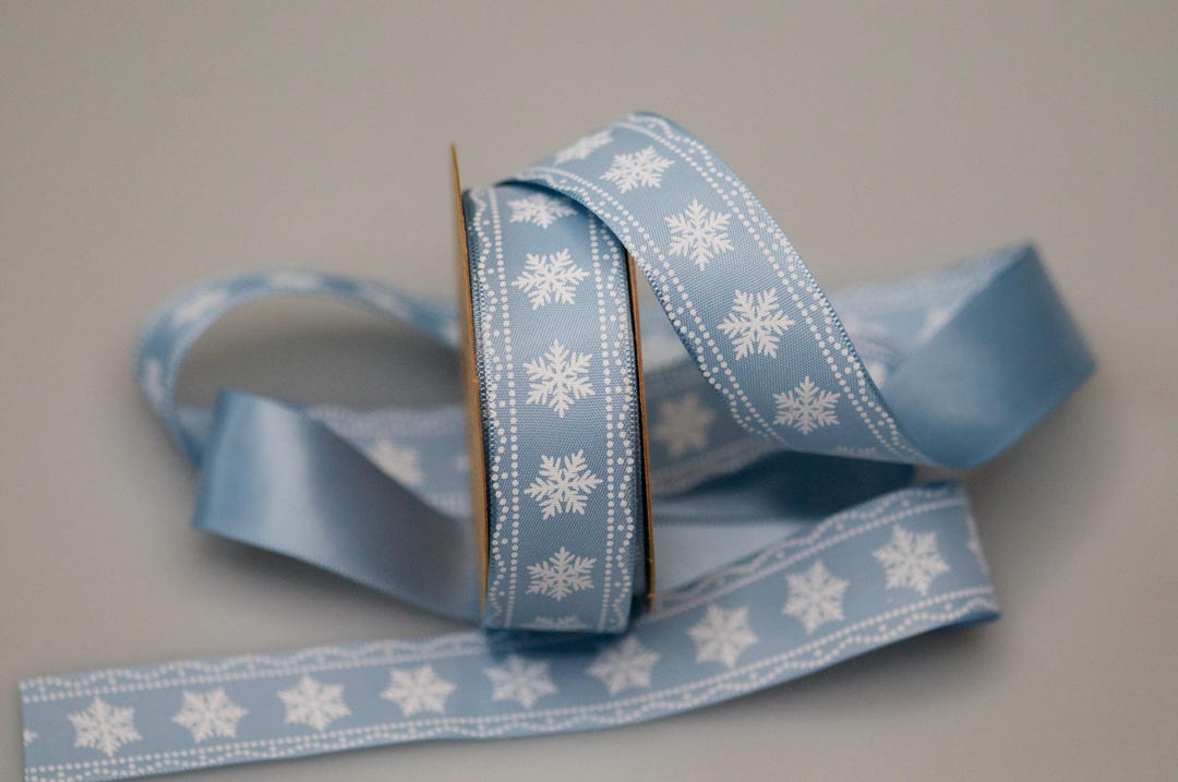 Blue Winter Ribbon 10m Long 2.5cm Wide, Craft Satin Ribbon, Florist ...