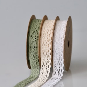 Rustikales Spitzenbandset mit 3 Pastellfarben Dunkelgrün, Elfenbein und Weiß, Hochzeitsbänder, Bastelbänder, Glasband, Geschenkverpackungsbänder
