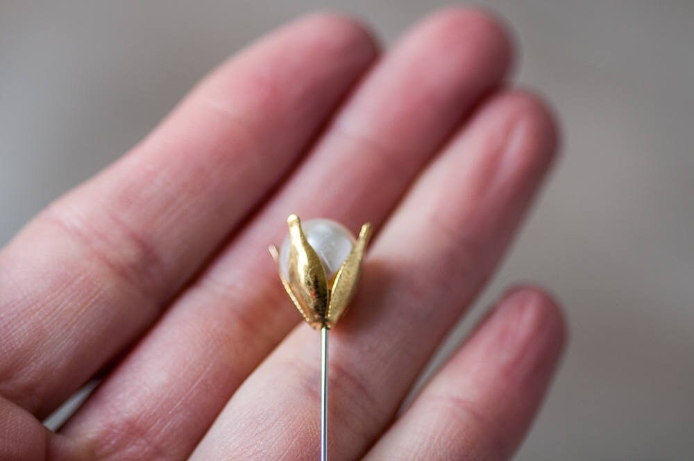 Large Flower Head Pins Decorative Pins Golden Wedding Pins Etsy