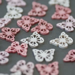 Small Wooden Butterfly Ornaments 36pics Mix 3 colours Pink, Natural Wood Butterfly Rustic Wood Butterfly Decor, Summer Nature Craft Supplies