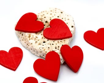 3cm Red Wooden Hearts, Wedding Decor, Natural Rustic Craft Hearts, Scrap booking Heart Shapes, Decorative Wood Hearts, Wedding Table Decor