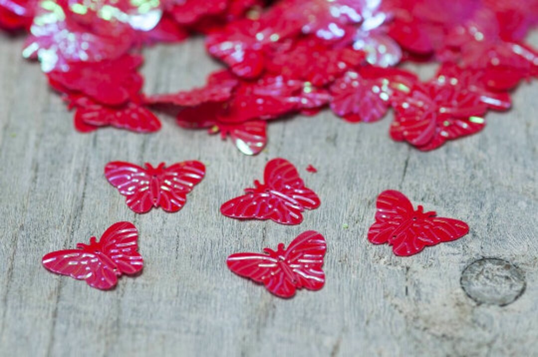 150pic Pink Butterfly Sequins, Iridescent Raspberry Pink Sequins ...