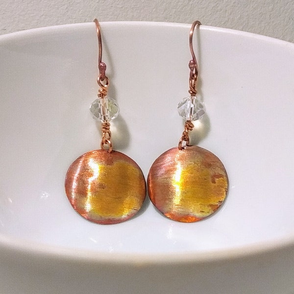 Pendientes estilo etnico en cobre oxidado al fuego con cuentas de cristal fire oxidized copper beaded ethnic earrings
