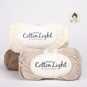  Cotton Blend Yarn for Knitting and Crocheting, 3 or Light,  Worsted, DK Weight, Drops Cotton Light, 1.8 oz 115 Yards per Ball (01 Off  White)