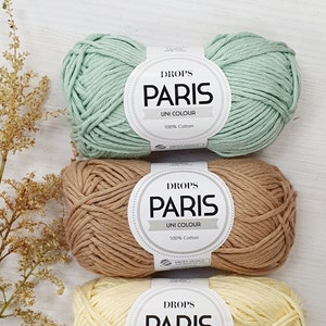 DROPS PARIS Cotton knitting Yarn, Summer yarn, Worsted Yarn, Soft Aran weight Yarn, Crochet cotton yarn Natural yarn