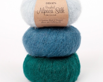 DROPS Brushed Alpaca Silk Knitting beautiful soft Yarn Aran Knitting yarn Alpaca wool yarn Silk yarn 25g