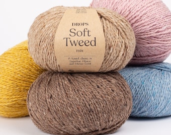 Tweed DK classic yarn in Superfine Alpaca and Merino wool, Drops SOFT TWEED knitting yarn,rustic yarn,50g