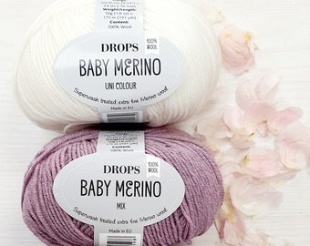 DROPS Baby Merino knitting yarn Superwash treated extra fine merino wool yarn Sport Garnstudio design 50g
