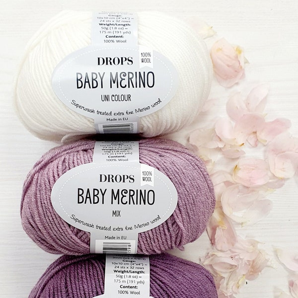 DROPS Baby Merino knitting yarn Superwash treated extra fine merino wool yarn Sport Garnstudio design 50g