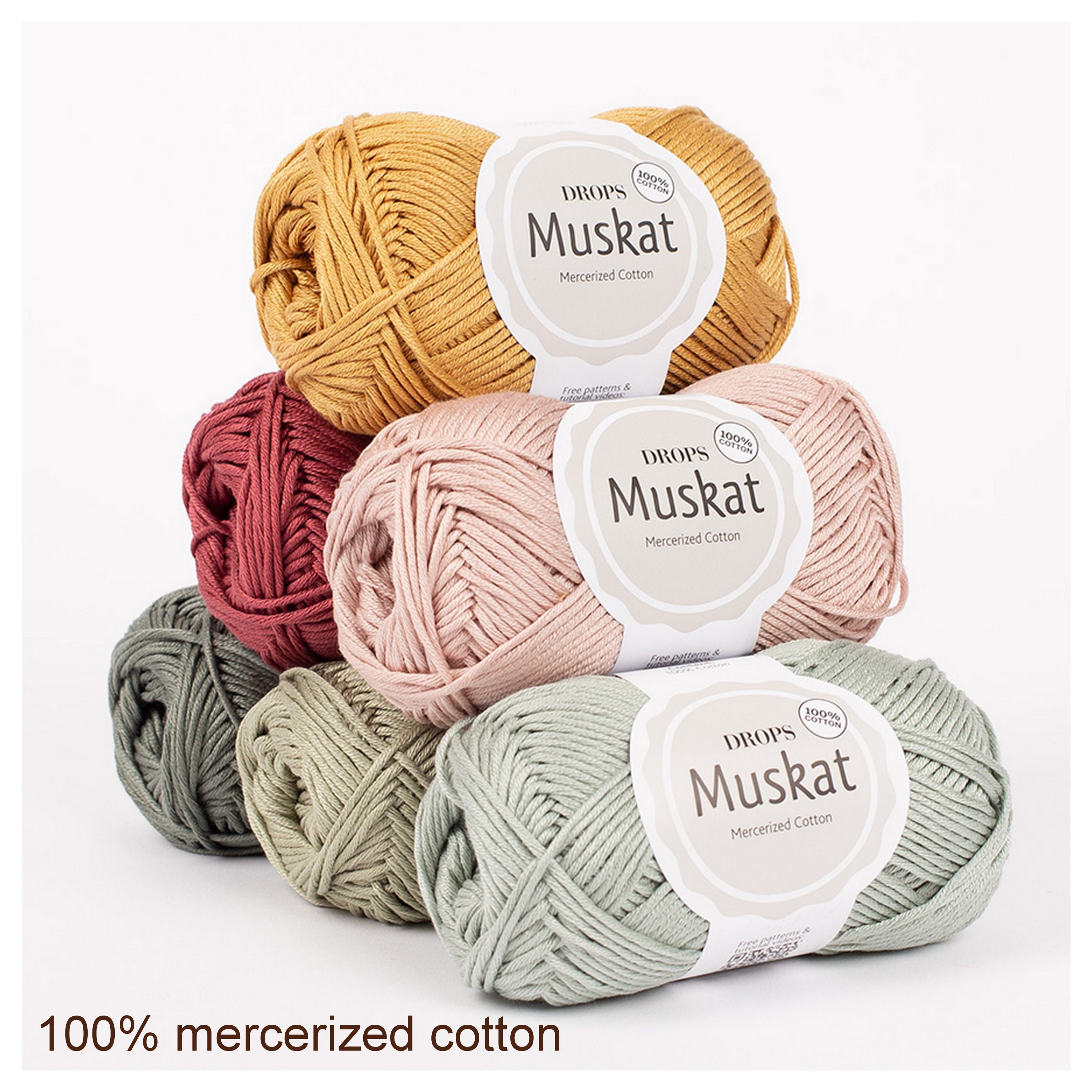 100% Cotton Yarn for Knitting and Crocheting, 3 or Light, DK, Worsted  Weight, Drops Muskat, 1.8 oz 109 Yards per Ball (18 White)