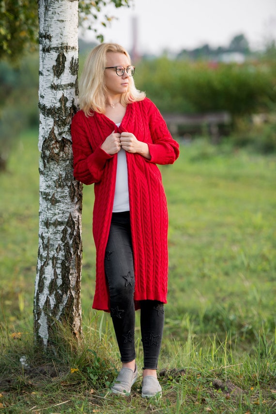 Fisoew Gebreid vest voor dames, lang, met capuchon, cardigan, lange mouwen, oversized gebreide mantel, open voorkant, sweater, wit, S