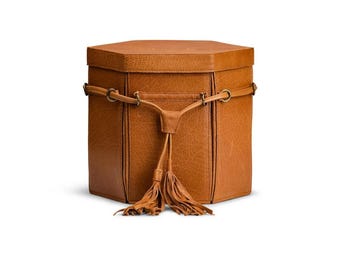 Muud Evita XL Leather Project Bag, Handcrafted Storage Box with Lid