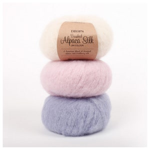 DROPS Brushed Alpaca Silk Knitting Fluffy Soft Yarn Aran Knitting yarn, Baby Alpaca wool Mulberry Silk yarn 25g