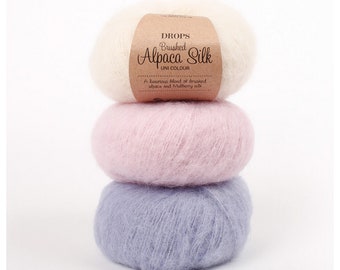 DROPS Brushed Alpaca Silk Knitting Fluffy Soft Yarn Aran Knitting yarn, Baby Alpaca wool Mulberry Silk yarn 25g