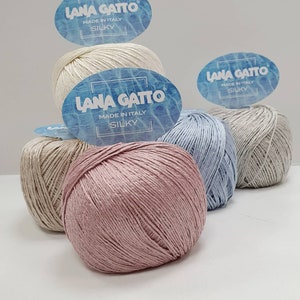 LANA GATTO Silky Knitting yarn Summer yarn 100% Silk 50g Silk yarn for knitting and crocheting Italian silk