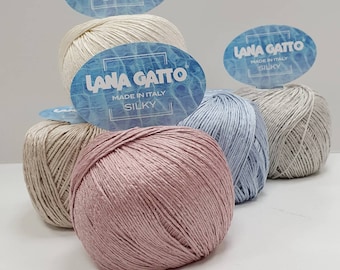 LANA GATTO Silky Knitting yarn Summer yarn 100% Silk 50g Silk yarn for knitting and crocheting Italian silk