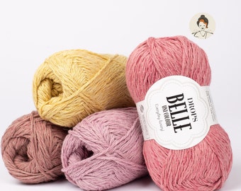 Fil à tricoter DROPS Belle, fil léger été/printemps, fil coton lin peigné DK 50 g