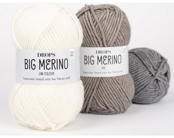 DROPS Big Merino knitting yarn Superwash treated Extra fine merino wool Beautiful Summer spring yarn 100% Wool 50g Yarn worsted - Aran yarn