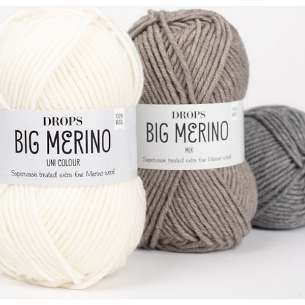 Laine à tricoter DROPS Big Merino Laine mérinos extra fine traitée Superwash Belle laine d'été et de printemps 100 % laine 50 g Fil peigné - Fil d'Aran