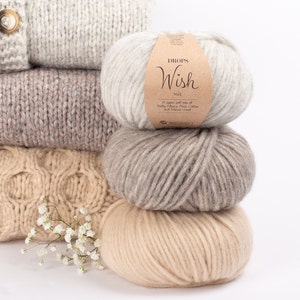 Bulky yarn, DROPS WISH, chunky wool yarn, Knitting yarn, baby alpaca, merino wool and pima cotton