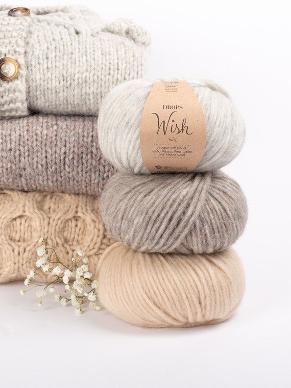 Lana voluminosa, DROPS WISH, lana gruesa, Hilo para tejer, baby alpaca, lana  merino y algodón pima -  España