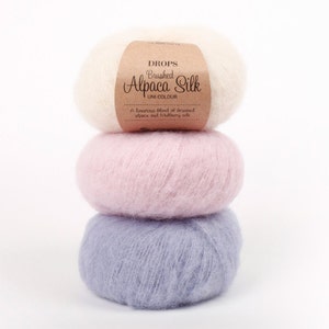 DROPS Brushed Alpaca Silk Knitting Fluffy Soft Yarn Aran Knitting yarn, Baby Alpaca wool Mulberry Silk yarn 25g