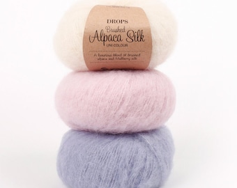DROPS Brushed Alpaca Silk Knitting Fluffy Soft Yarn Aran Knitting yarn, Baby Alpaca wool Mulberry Silk yarn 25g