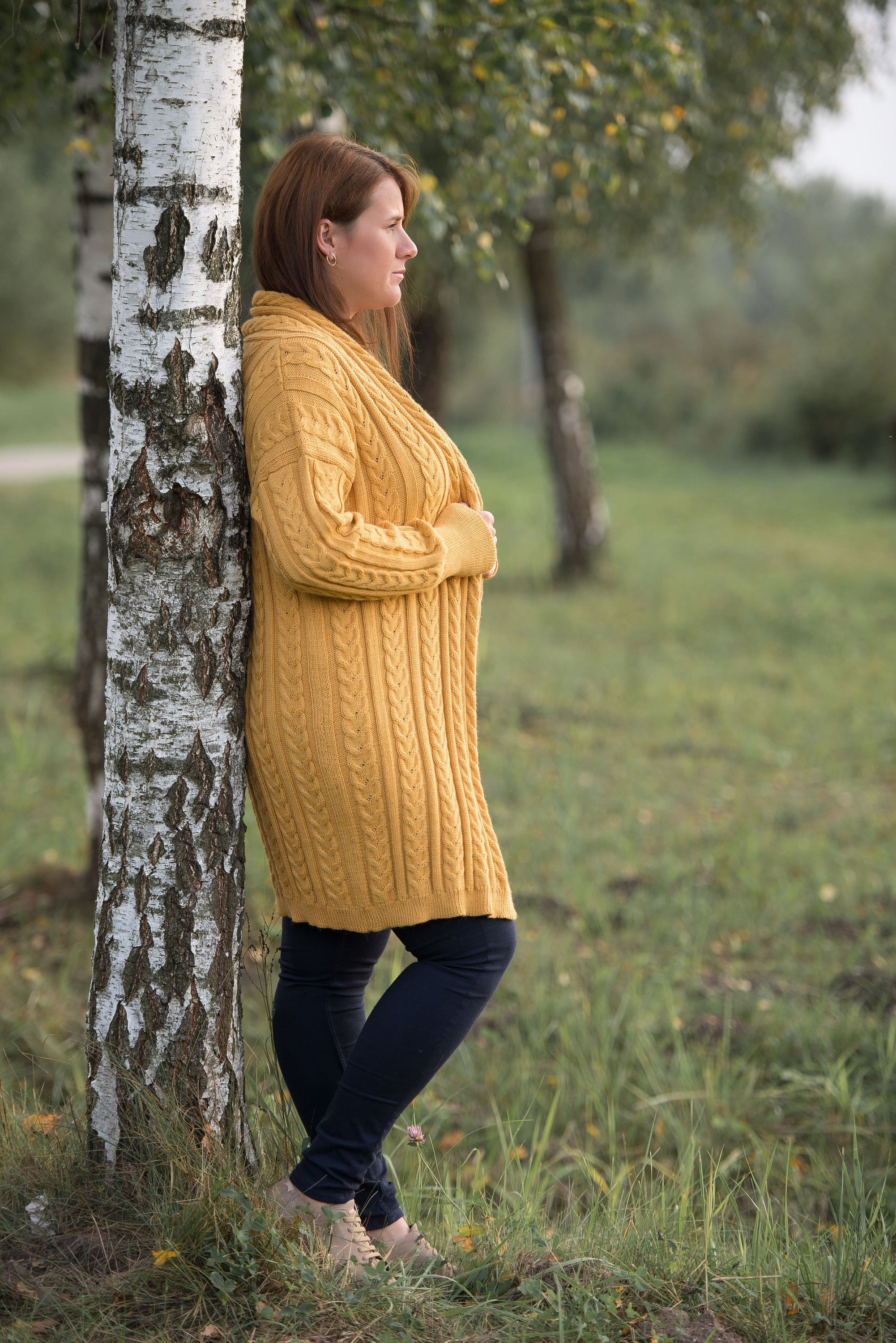Cardigan Long Femme Tricot Oversize – Ouvert Devant, Fentes Latérales, Manches Longues – Pull Ample Casual Printemps/Automne S-XL – Beige Gris Noir Rouge Bleu Vert