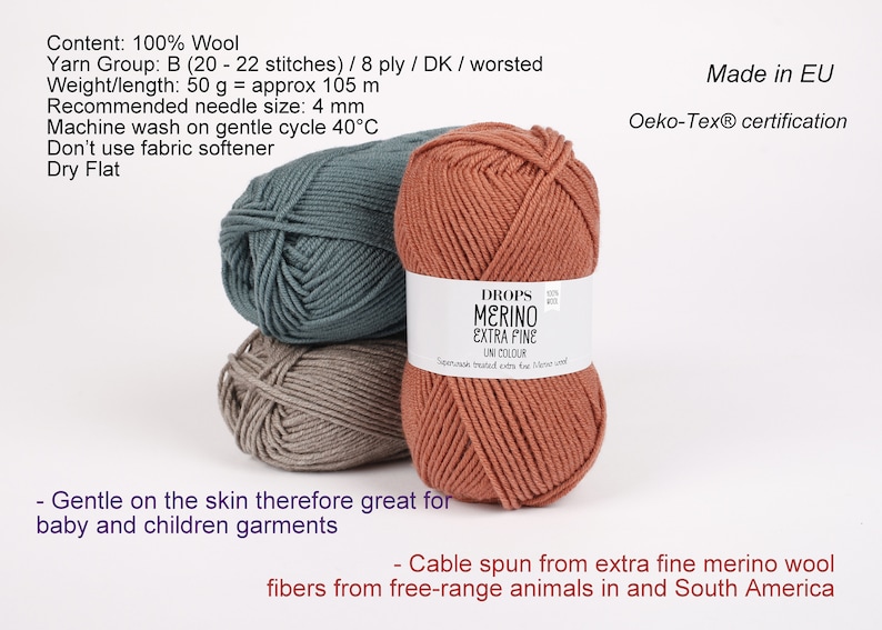 DROPS Merino Extra fine DK yarn (8ply) 100% wool Knitting wool Merino wool Superwash treated