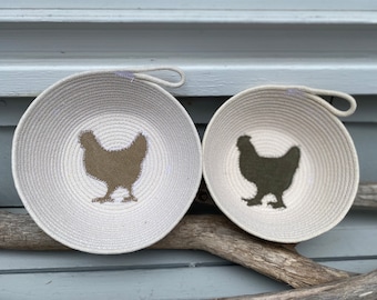 Handmade Chicken Rope Basket - Farmhouse, Harvest, Vintage Eclectic, Minimalist , Rustic, Shabby Chic, Harvest, Made in USA