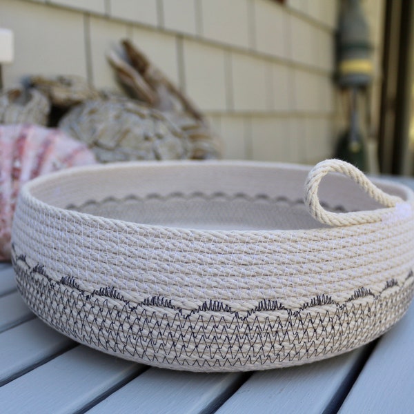 Handmade Rope Basket - Natural & Charcoal Gray - Medium, Storage, Home Decor,  Entertain, Gift Ideas, Made in USA