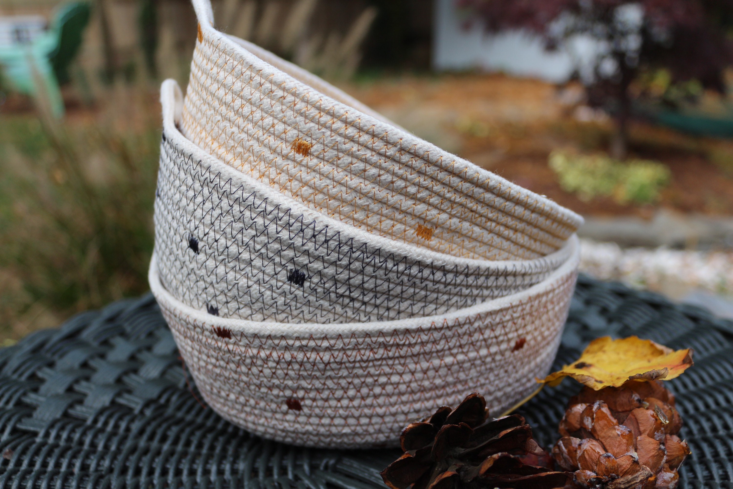 Handmade Rope Basket Natural & Charcoal Gray Storage Basket, Home Decor